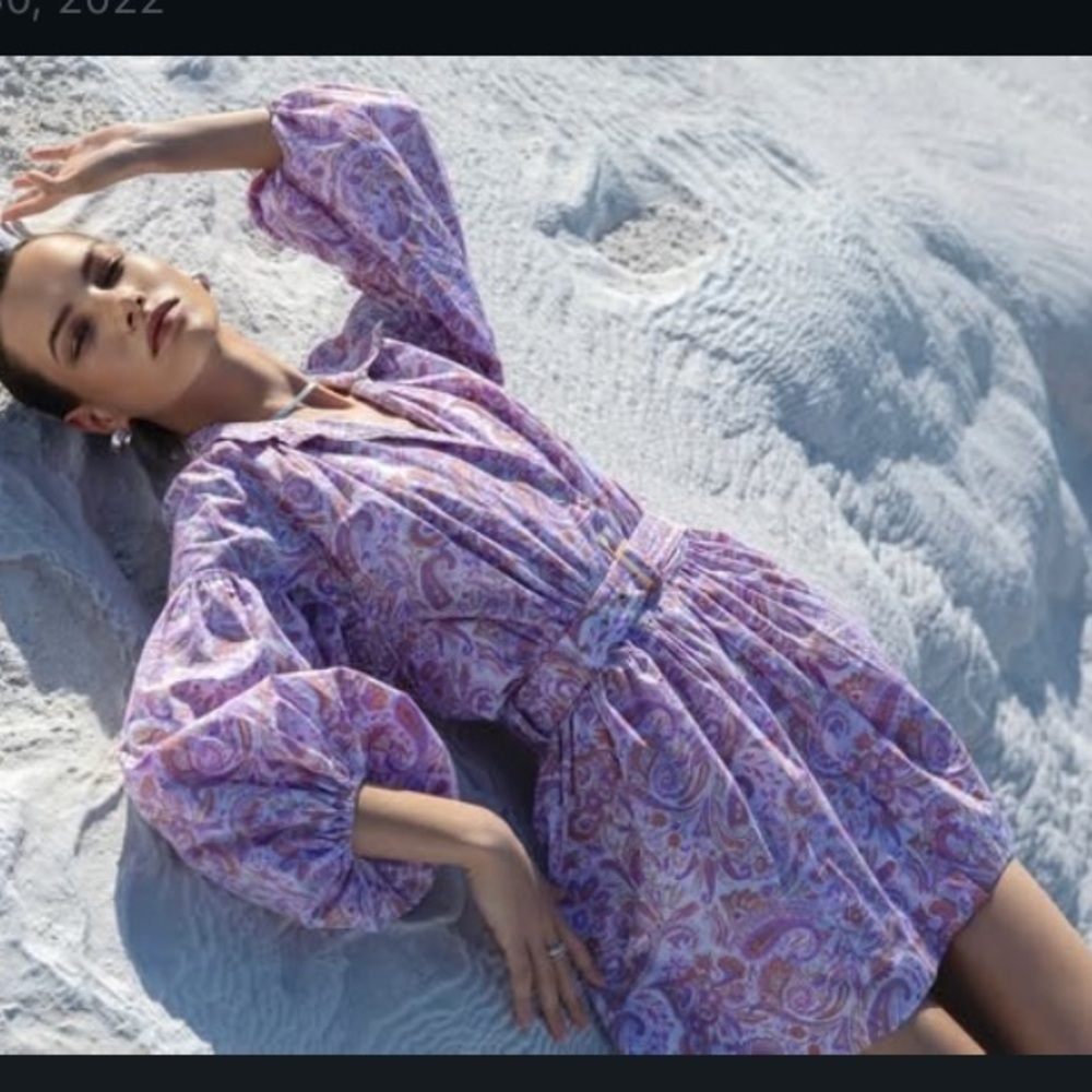 lusana Lola Collared Dress Crystal Paisley purple boho summer party revolve $288